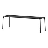 Black minimalist table with a sleek, rectangular design and sturdy legs, ideal for modern decor.