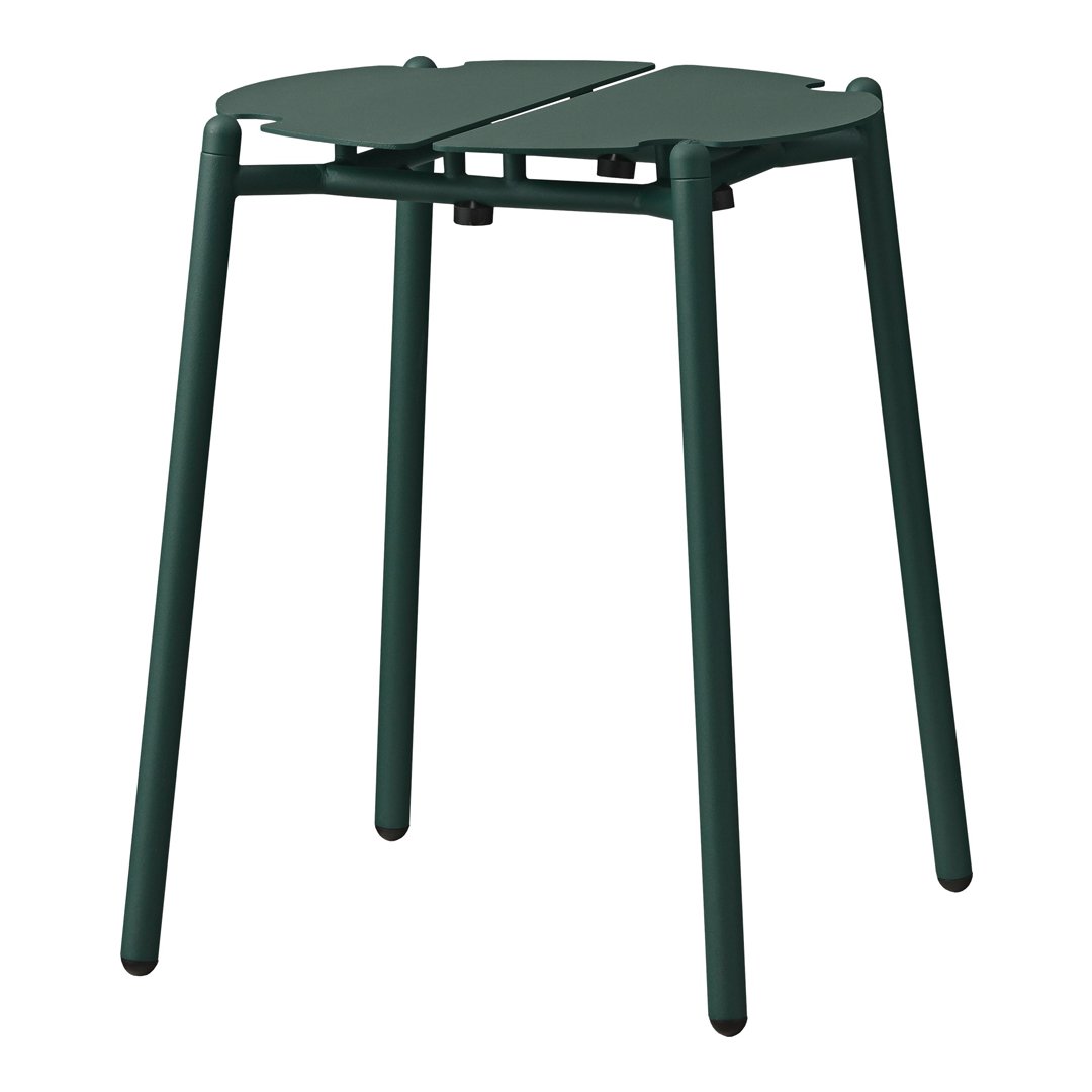 Green, modern stool with a minimalistic design and sleek, curved lines. Ideal for contemporary spaces.