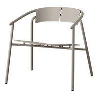 Light beige modern chair with sleek, minimalist design and curved backrest, perfect for contemporary decor.