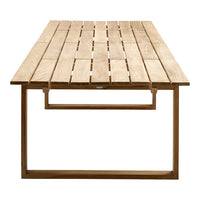 Natural wood slats with a warm beige tone, featuring a sleek, minimalist design and a simple metal frame.