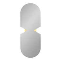 Sleek silver oval mirror with a modern design and subtle gold accents at the center, showcasing minimalist elegance.