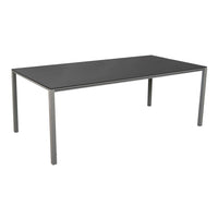 Sleek rectangular table in solid black with a minimalist gray frame, ideal for modern decor.