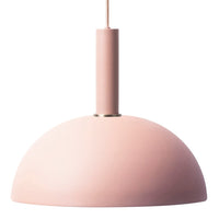 Pink dome pendant lamp with a smooth matte finish and minimalist design. Perfect for modern decor.