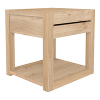 Light oak wood nightstand with a smooth finish, featuring a minimalist design and subtle grain patterns.