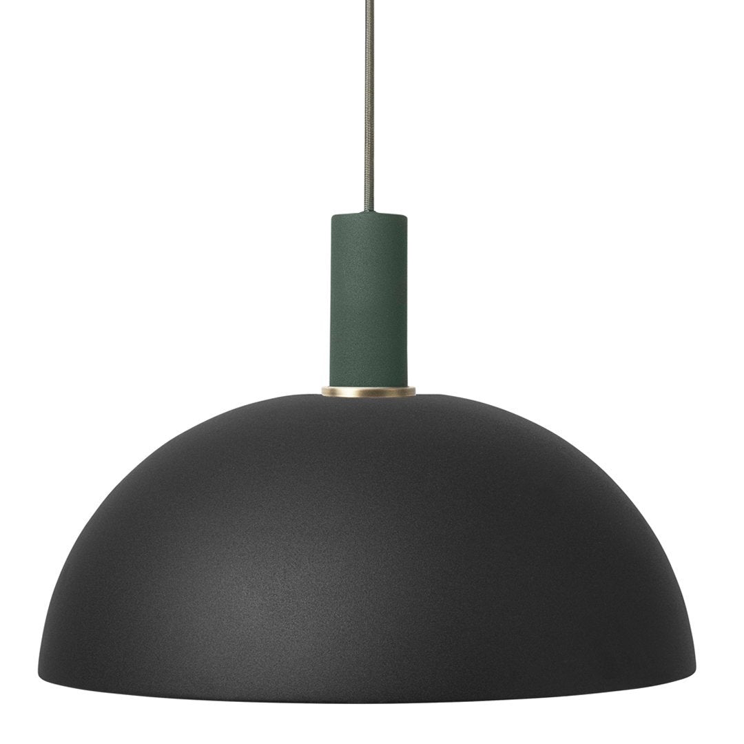 Matte black pendant lamp with a green accent and sleek, modern design. Ideal for contemporary decor.