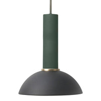 Modern pendant lamp with a sleek matte black shade and a textured green accent, featuring a gold trim.