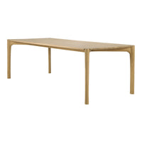 Natural wood dining table in light beige with smooth, minimalist design and no visible patterns. Perfect for modern decor.