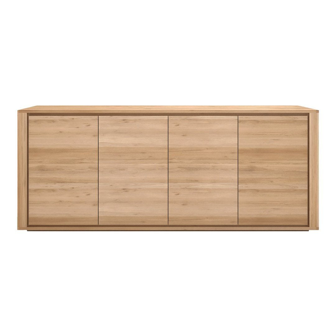 Light wood sideboard featuring a sleek, smooth, natural finish with subtle grain patterns. Perfect for modern decor.