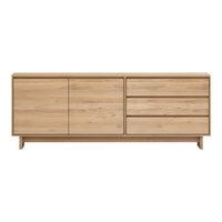Light oak wood sideboard with a smooth finish, featuring minimalistic design and natural grain patterns.