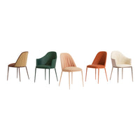 Set of five chairs in warm shades: beige, green, peach, terracotta, and rust, featuring smooth, contemporary curves.