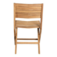 Wooden folding chair with a natural brown finish and horizontal slat pattern. Ideal for indoor or outdoor use.