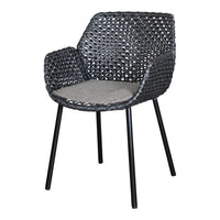 Gray woven chair with a durable black frame and a subtle matte finish, offering a modern, stylish pattern.