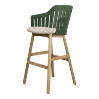 Green patterned chair with beige seat and light wooden legs, combining modern design and comfort for any space.