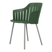 Green slatted chair with a modern design and silver legs, perfect for any contemporary space.