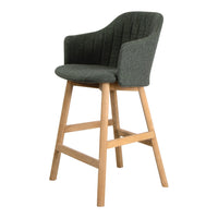 Green upholstered bar stool with a ribbed pattern and natural wood legs, adding a modern touch to any space.
