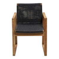 Black woven seat with natural wood frame, showcasing minimalist design and sleek patterns. Perfect for modern decor.