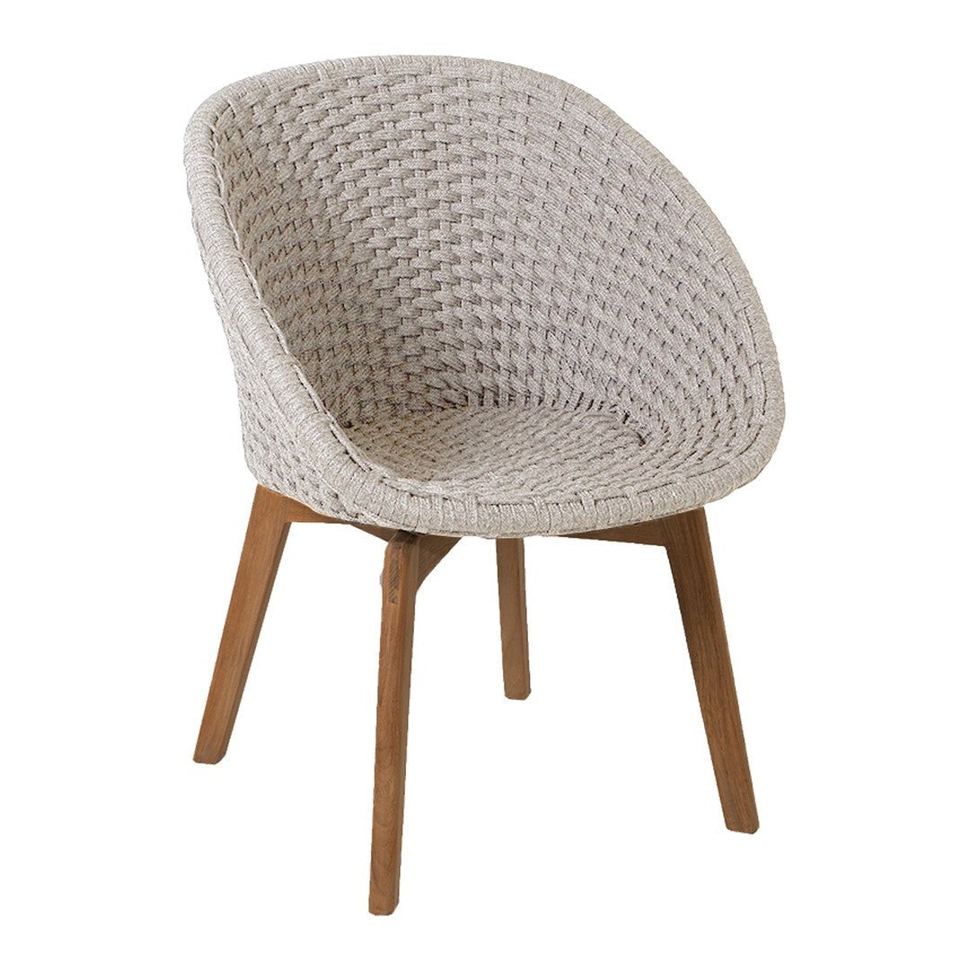 Light gray woven chair with a textured pattern and natural wood legs. Perfect for modern and cozy interiors.