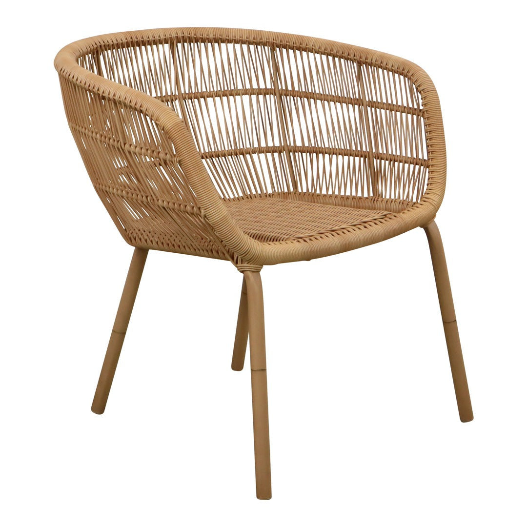 Natural rattan chair featuring a woven design and light brown color scheme, perfect for modern decor.