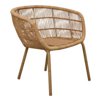 Natural rattan chair featuring a woven design and light brown color scheme, perfect for modern decor.