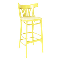 Bright yellow bar stool with a slatted back and simple seat design, perfect for modern and vibrant spaces.