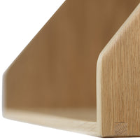 Natural oak wood display shelf with smooth, rounded edges and a light wood grain pattern. Ideal for minimalist decor.