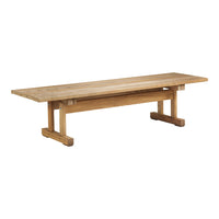Natural wood dining table in a warm, light beige finish with a simple, rustic design. Perfect for any dining space.