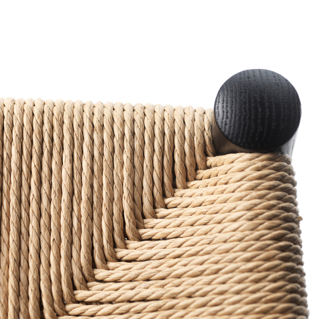 Natural beige rope weave with black wooden accent, creating a stylish and modern look. Perfect for contemporary decor.