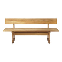 Natural wood bench with a warm oak finish, featuring a simple, sleek design and clean horizontal lines.
