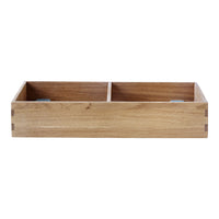 Natural wood tray with a smooth, light brown finish and minimalist design, featuring two divided compartments.