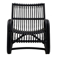 Black woven chair featuring a sleek, modern design with vertical and horizontal patterns. Perfect for contemporary decor.