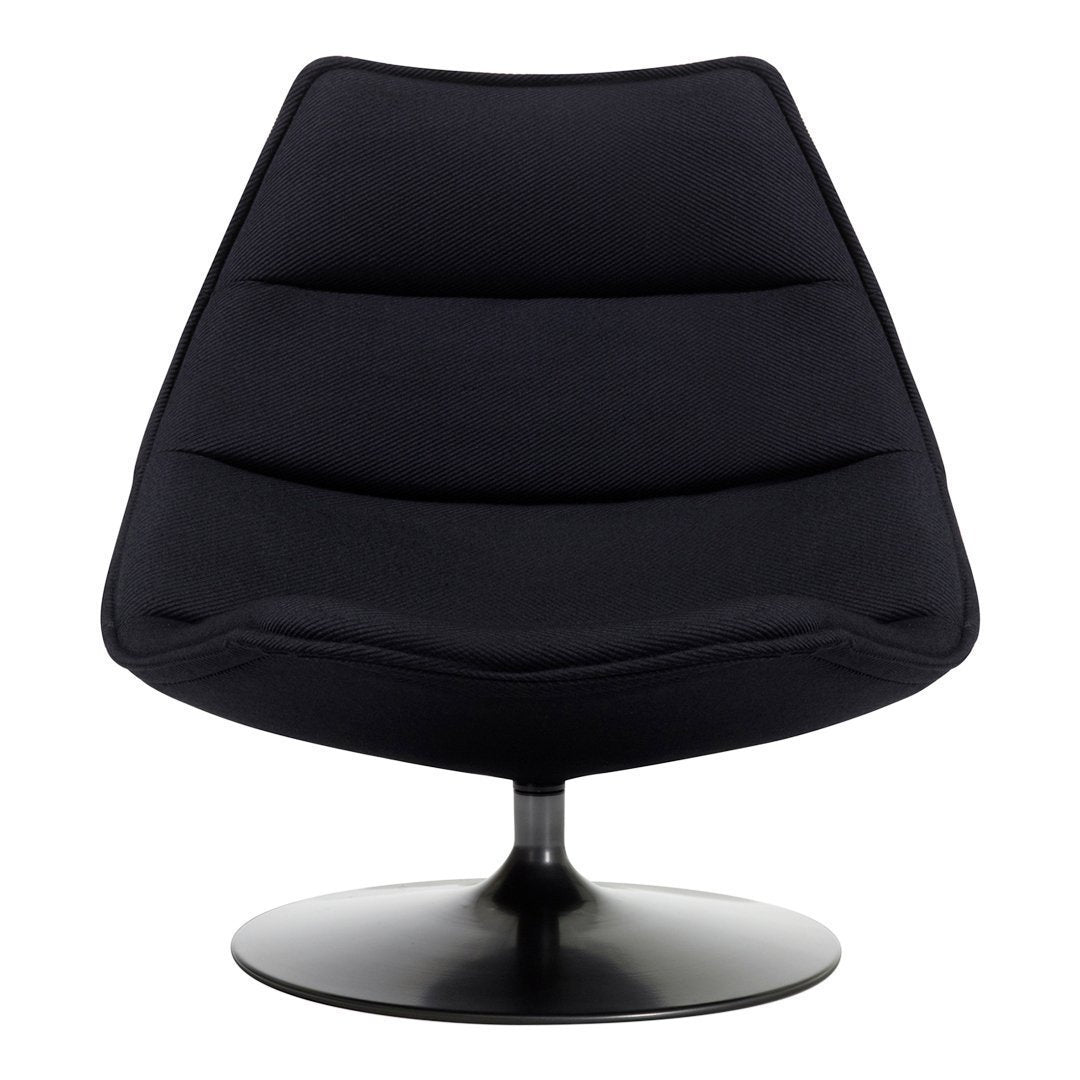 Black modern chair with a sleek, smooth silhouette and subtle horizontal stitching pattern. Ideal for contemporary decor.