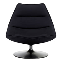 Black modern chair with a sleek, smooth silhouette and subtle horizontal stitching pattern. Ideal for contemporary decor.