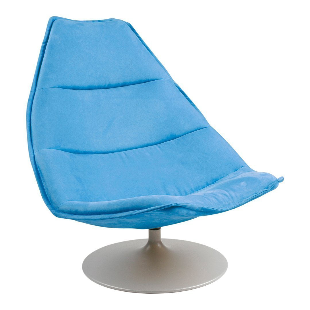 Light blue, contoured chair with smooth texture and minimalistic design, perfect for modern decor.