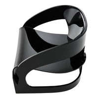 Sleek black modern chair with a unique curved design and glossy finish, perfect for contemporary decor.