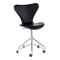Stylish black office chair with a sleek, modern design and chrome base; perfect for contemporary workspaces.