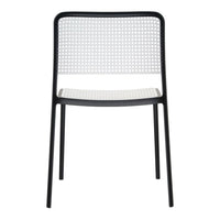 Black and white modern chair with a perforated pattern for enhanced style and breathability. Ideal for contemporary spaces.