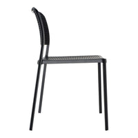Black woven chair with a modern minimalist design and textured pattern, perfect for contemporary decor.