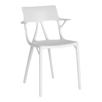 White modern chair with a sleek, minimalist design and smooth, glossy finish. Ideal for contemporary decor.