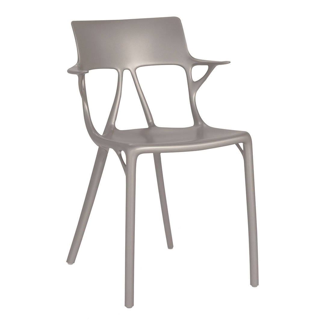 Gray modern plastic chair with a sleek design and minimalistic pattern. Perfect for contemporary spaces.