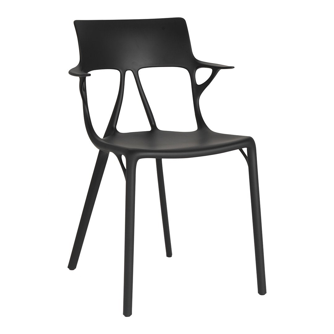Black modern chair with a sleek, minimalist design and subtle organic patterns. Perfect for contemporary interiors.