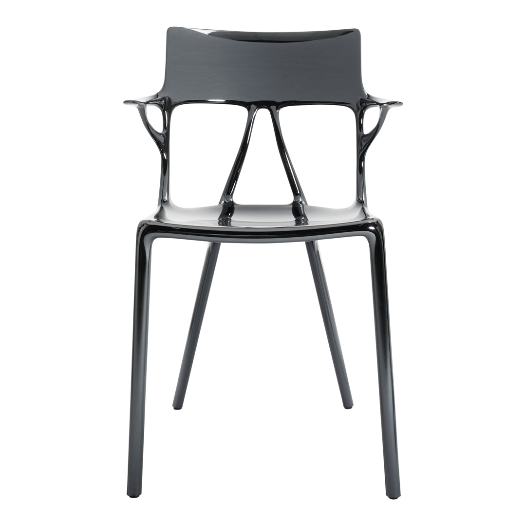 Glossy black chair with a sleek, modern design and minimalist silhouette, perfect for contemporary interiors.