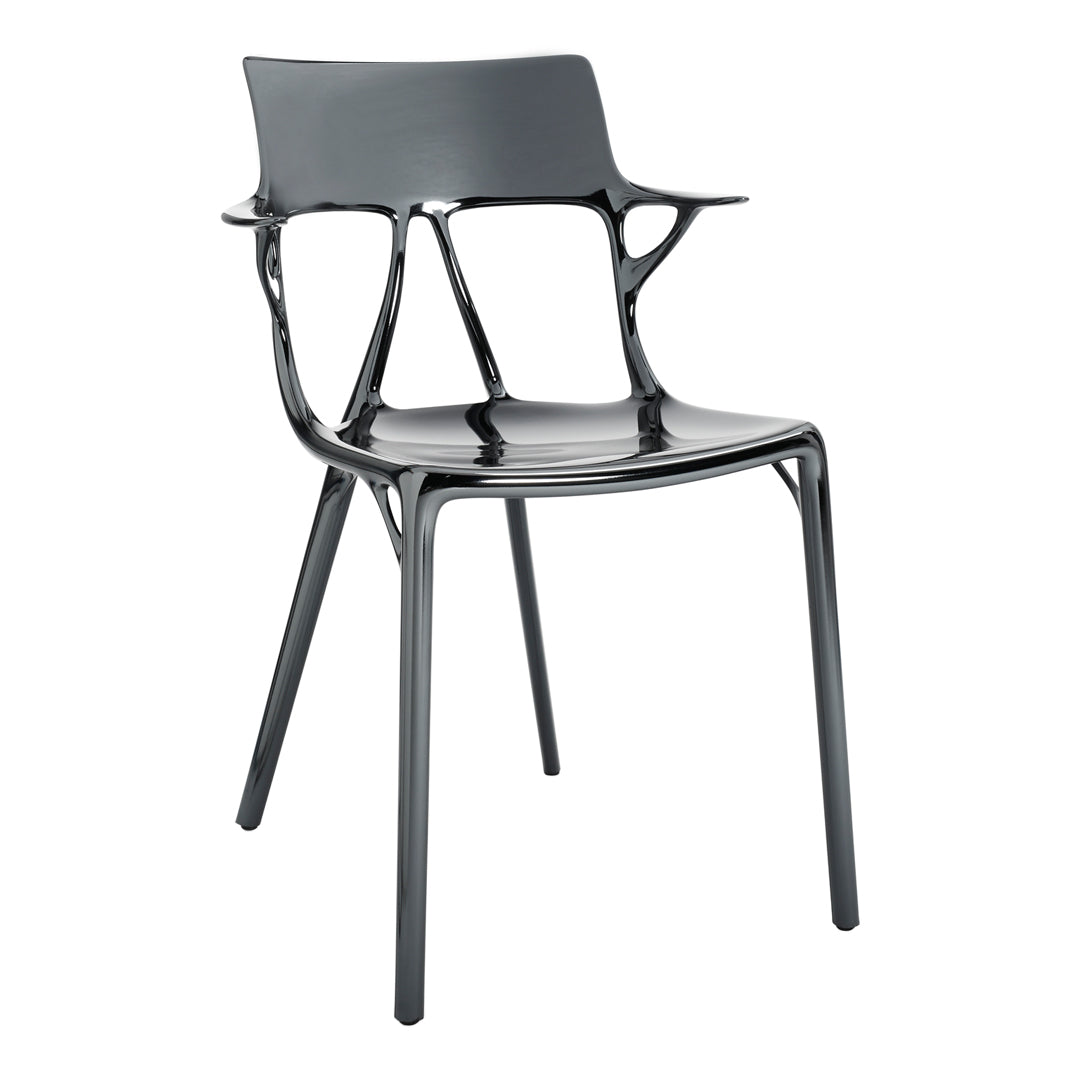 Sleek black modern chair with a glossy finish and minimalist design. Perfect for contemporary interiors.