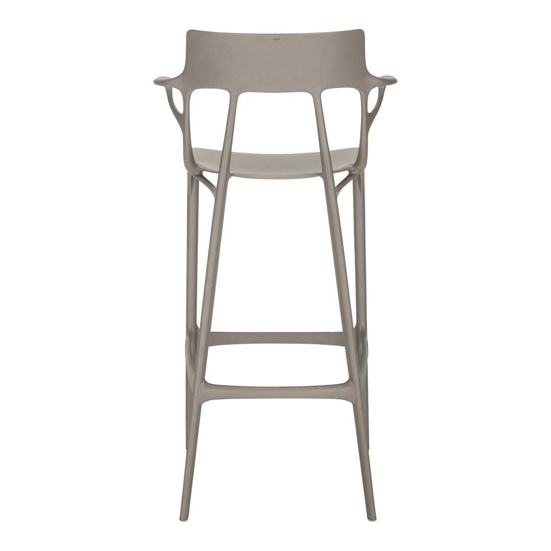 "Minimalist bar stool in soft beige, featuring a sleek, modern design without any patterns."
