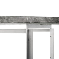 Gray marble top with subtle patterns, complemented by a sleek, silver metal base for a modern aesthetic.