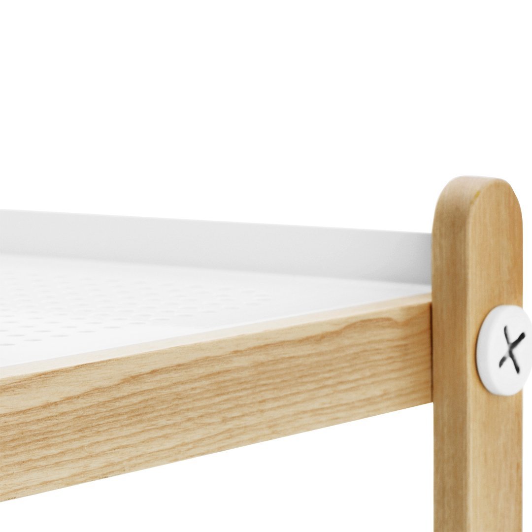 Natural wood finish with white surface and textured pattern, suitable for modern decor.