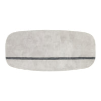 Light grey area rug with a subtle texture and a contrasting black horizontal stripe. Perfect for modern decor.