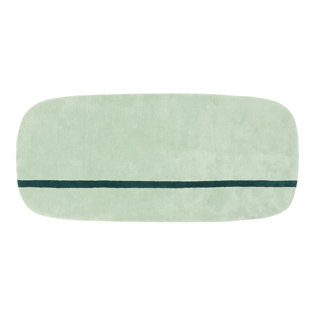 Light green rectangular rug with a dark green horizontal stripe. Soft texture and minimalistic design.
