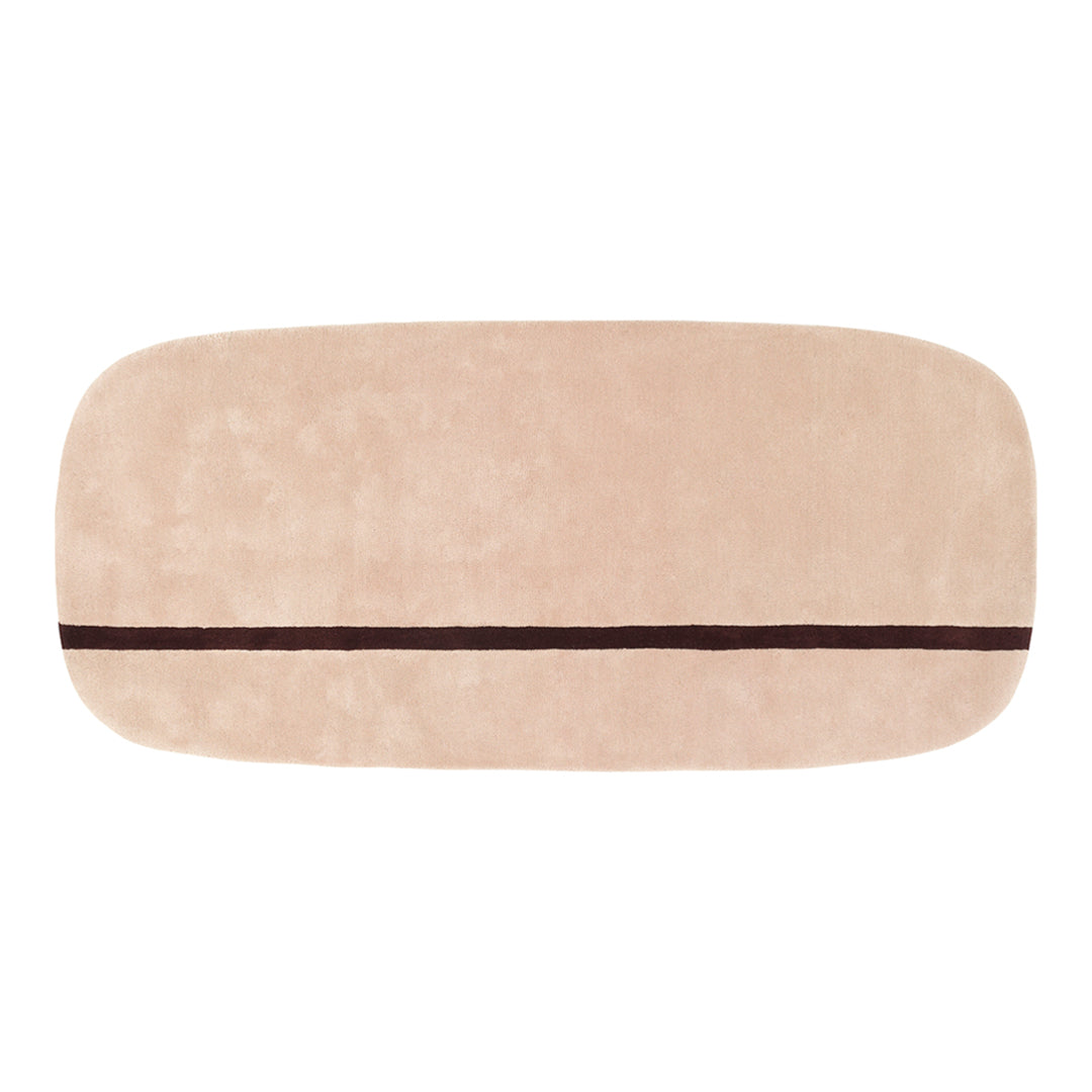 Soft beige rectangular mat with a dark brown horizontal stripe pattern. Ideal for modern decor.