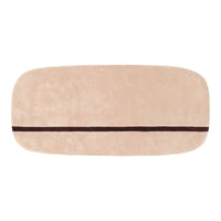Soft beige rectangular mat with a dark brown horizontal stripe pattern. Ideal for modern decor.