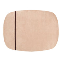 Soft beige rectangular mat with a dark brown stripe, featuring a smooth texture and minimalist design. Perfect for any decor.